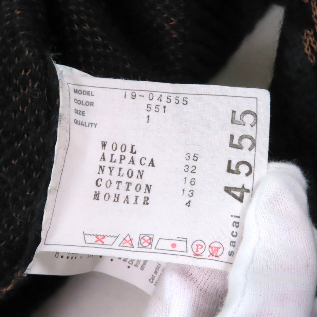 Excellent Sacai knit Leopard Pattern Turtleneck Long Sleeve Multi wool Women 1