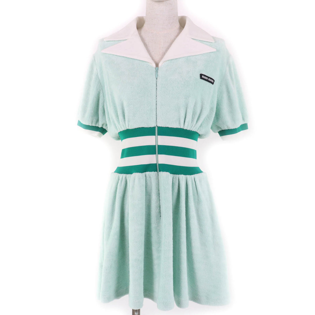 Great MIUMIU one piece Logo embroidered, pile, short sleeves green Women 40
