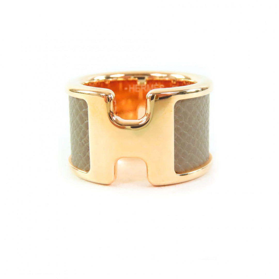 Excellent HERMES Ring Olympe GM H design Etoupe Pink Gold Women XS