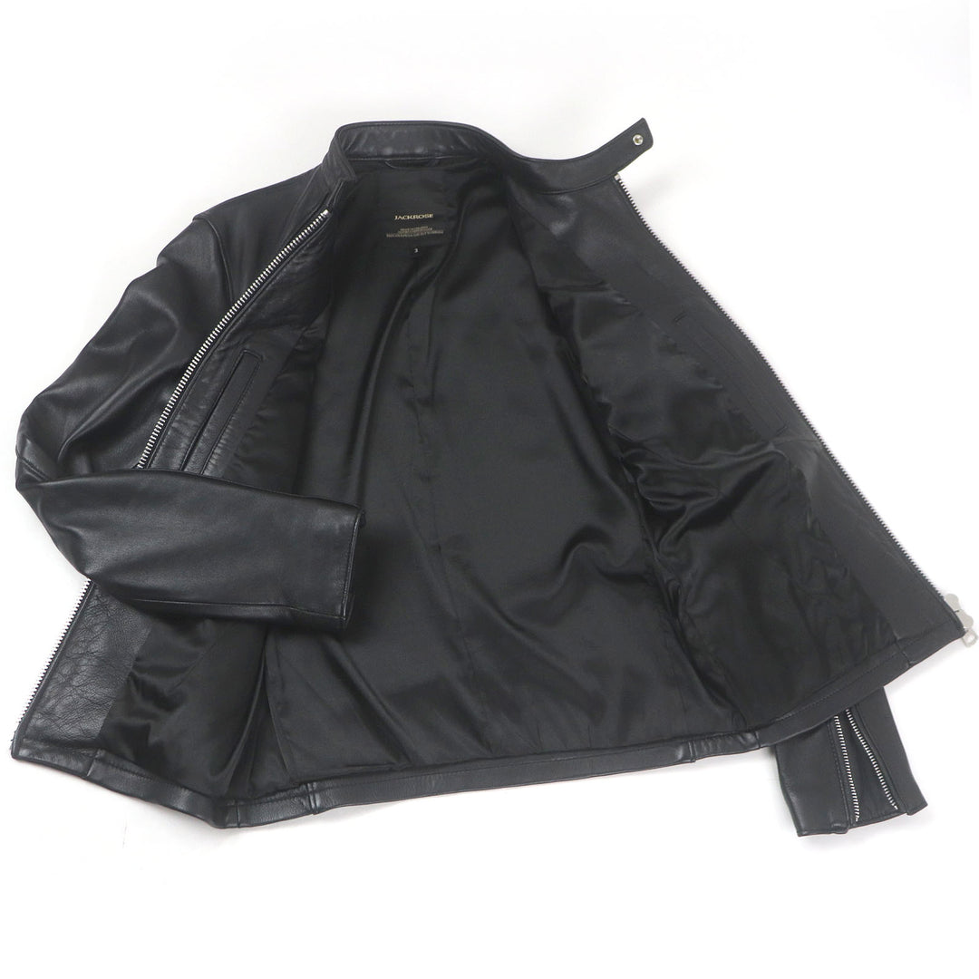Excellent JACK ROSE Leather jacket Single stand collar black Sheep leather mens