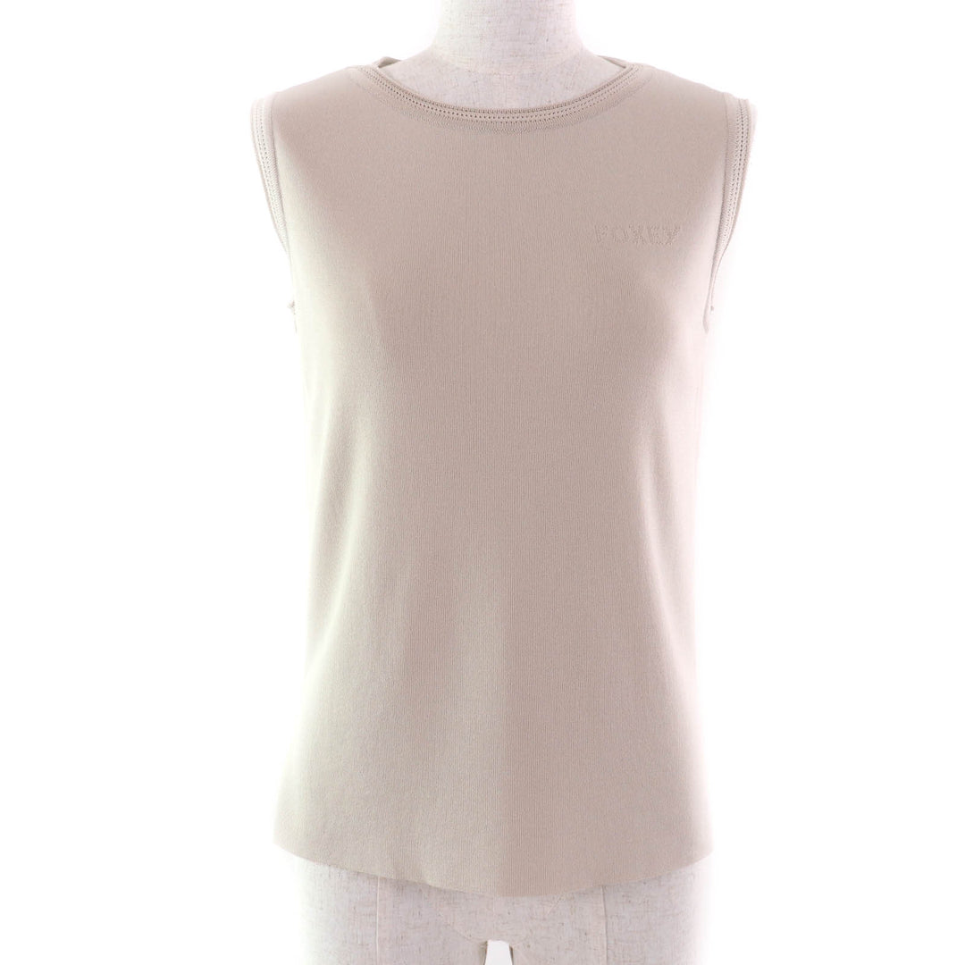 Excellent FOXEY knit Summer Delight Logo Crew neck Sleeveless beige Rayon Women