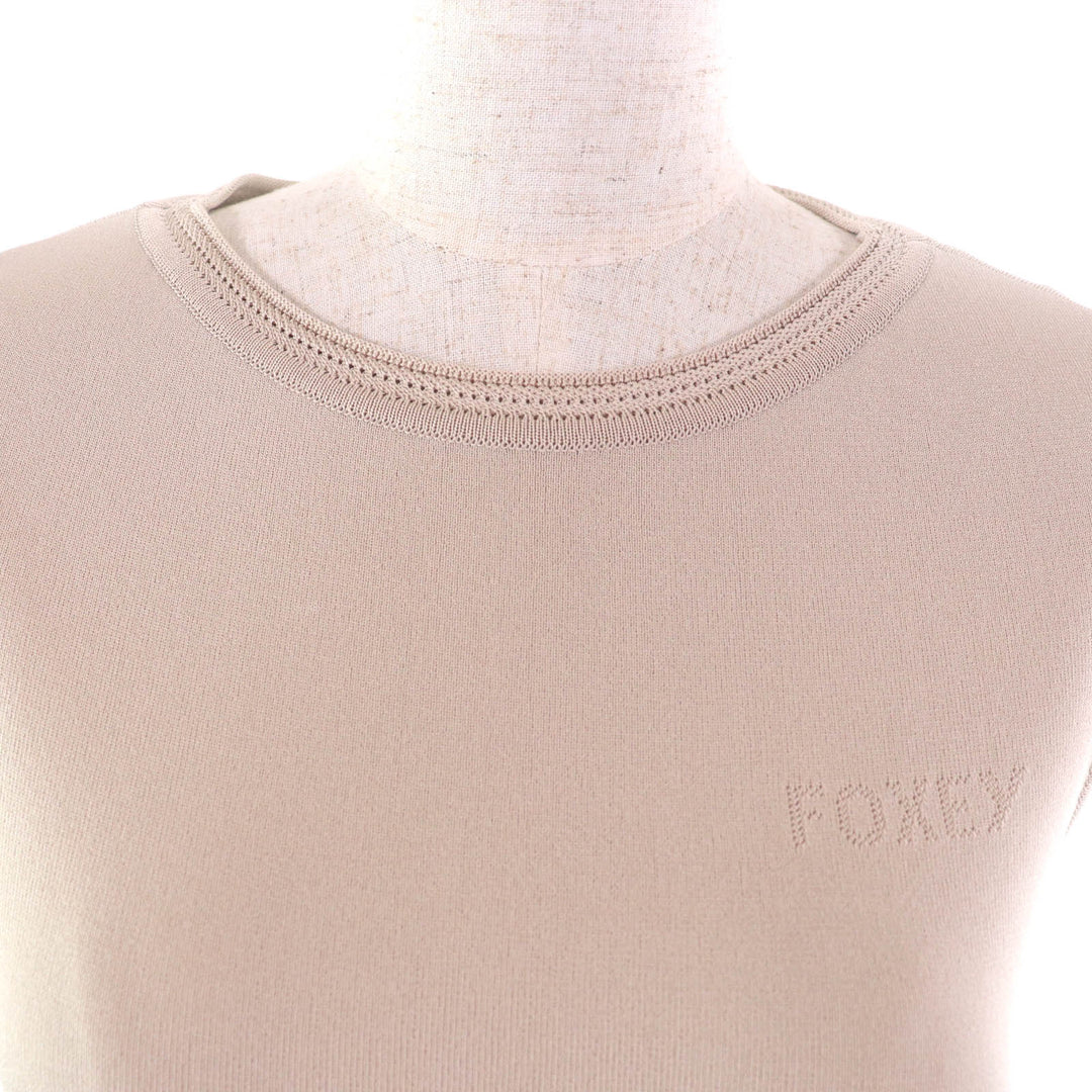 Excellent FOXEY knit Summer Delight Logo Crew neck Sleeveless beige Rayon Women