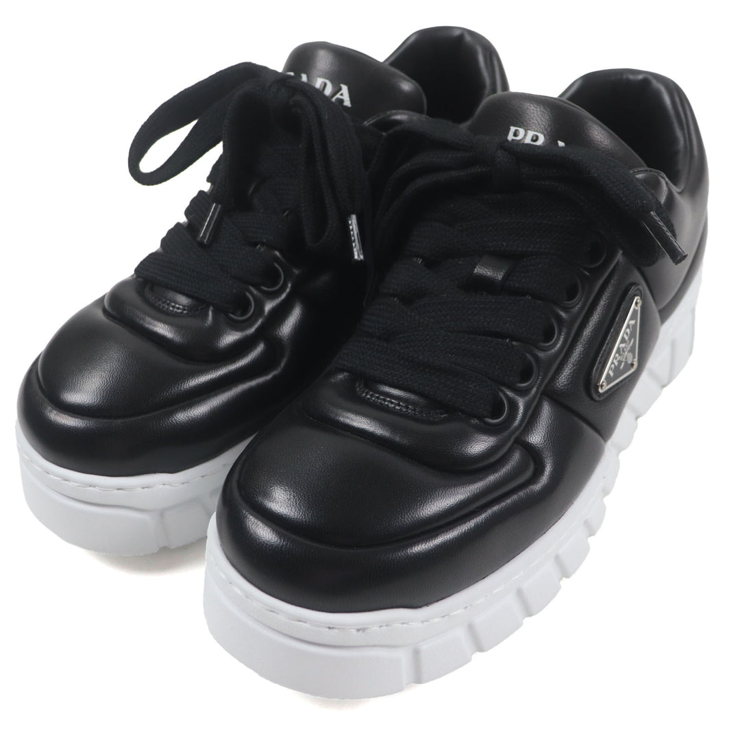 Pristine PRADA sneakers Triangle logo Triangle plate black Nappa leather mens 6
