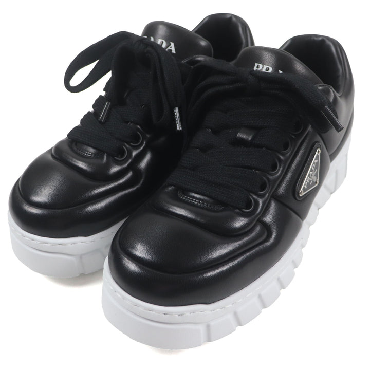 Pristine PRADA sneakers Triangle logo Triangle plate black Nappa leather mens 6