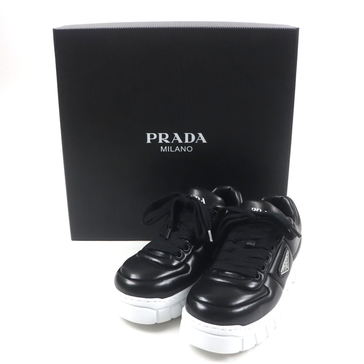 Pristine PRADA sneakers Triangle logo Triangle plate black Nappa leather mens 6