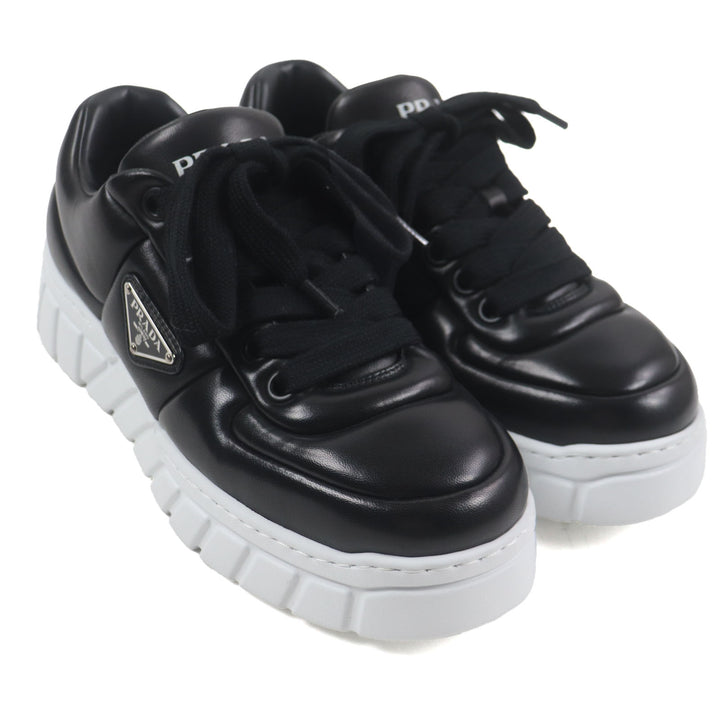 Pristine PRADA sneakers Triangle logo Triangle plate black Nappa leather mens 6
