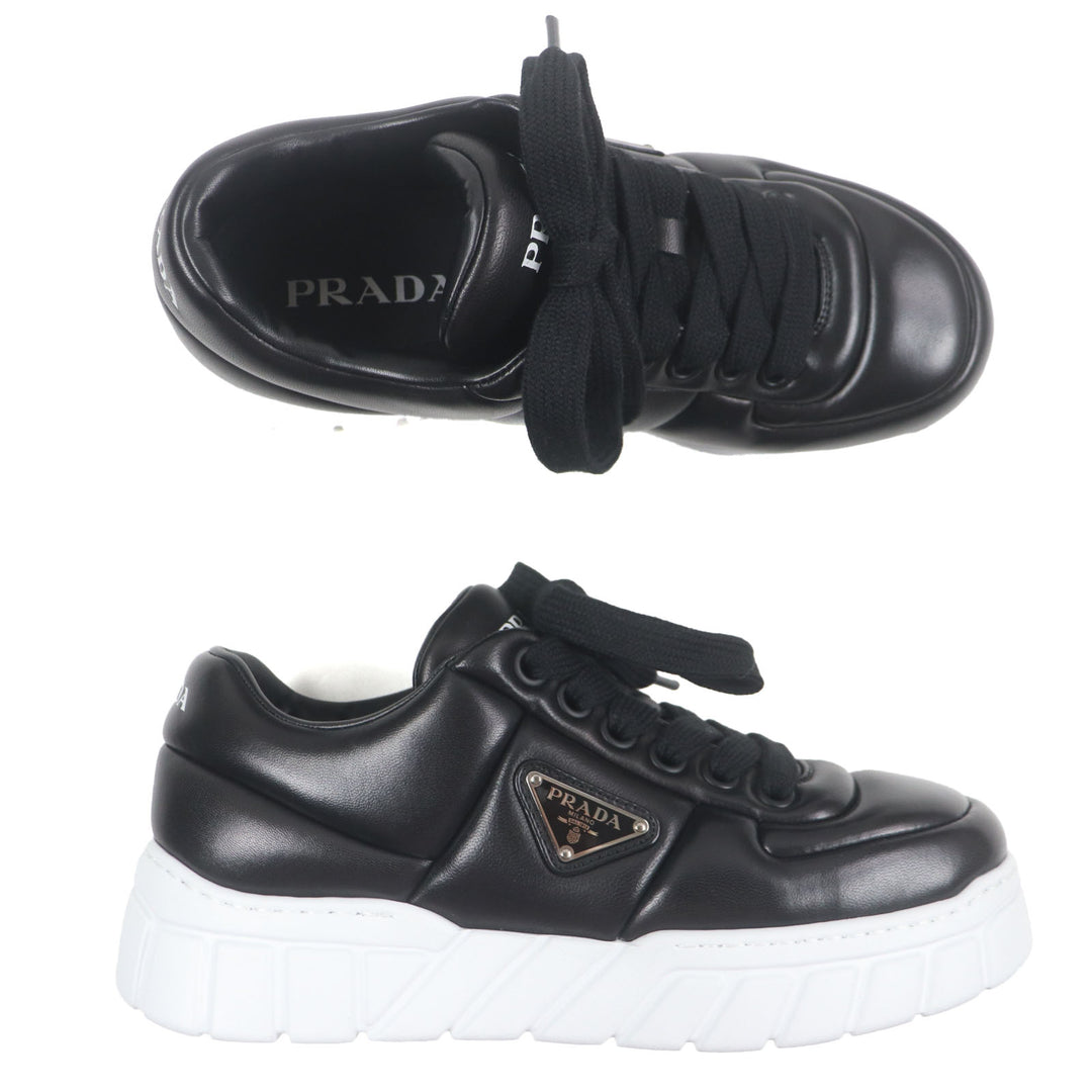 Pristine PRADA sneakers Triangle logo Triangle plate black Nappa leather mens 6
