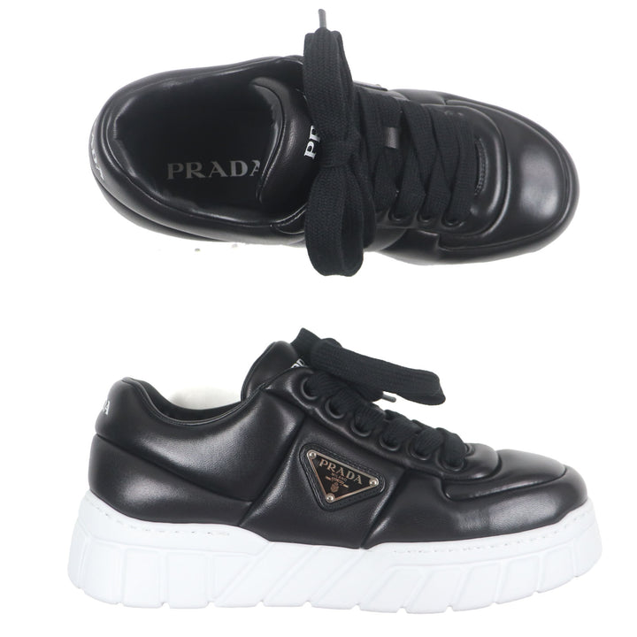 Pristine PRADA sneakers Triangle logo Triangle plate black Nappa leather mens 6