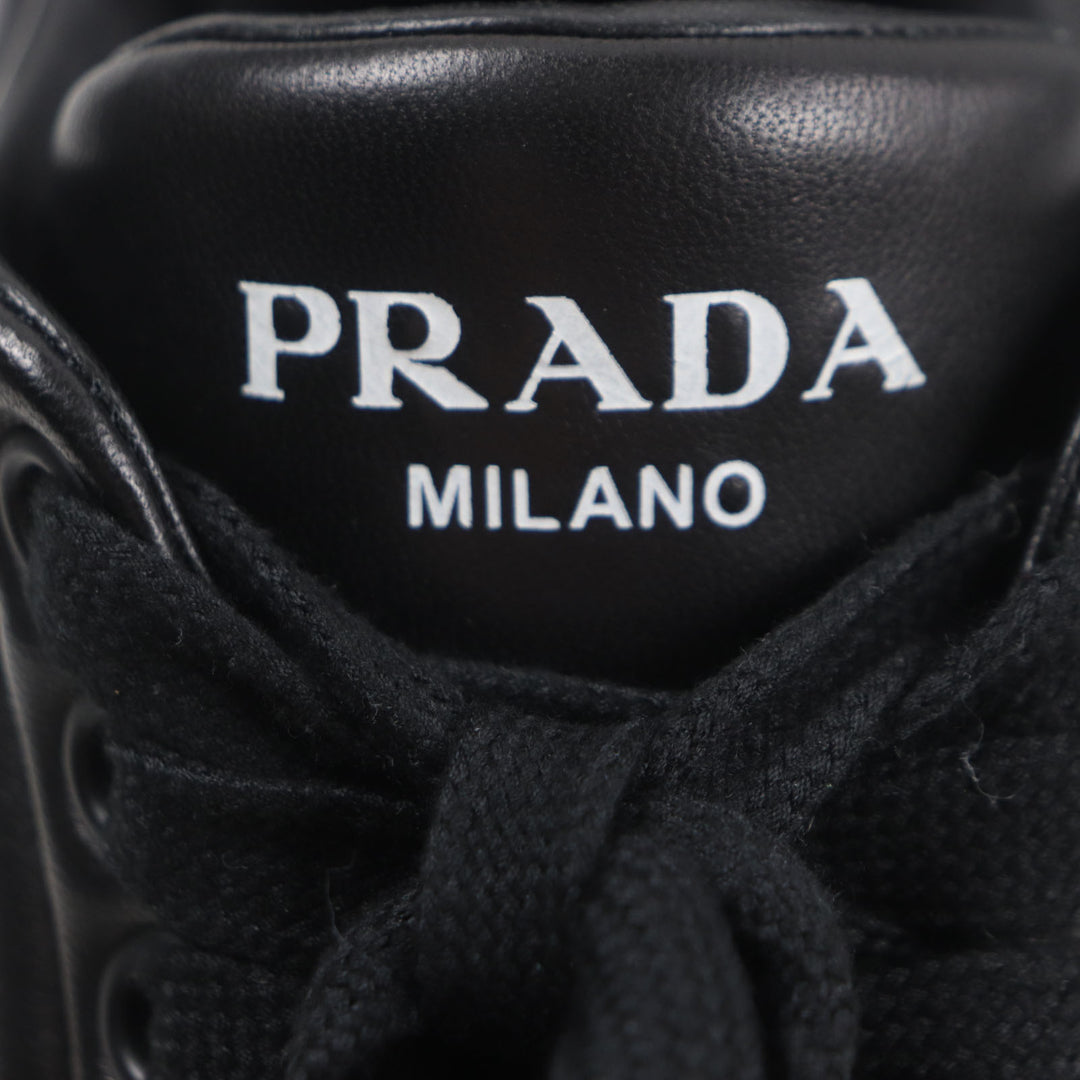 Pristine PRADA sneakers Triangle logo Triangle plate black Nappa leather mens 6