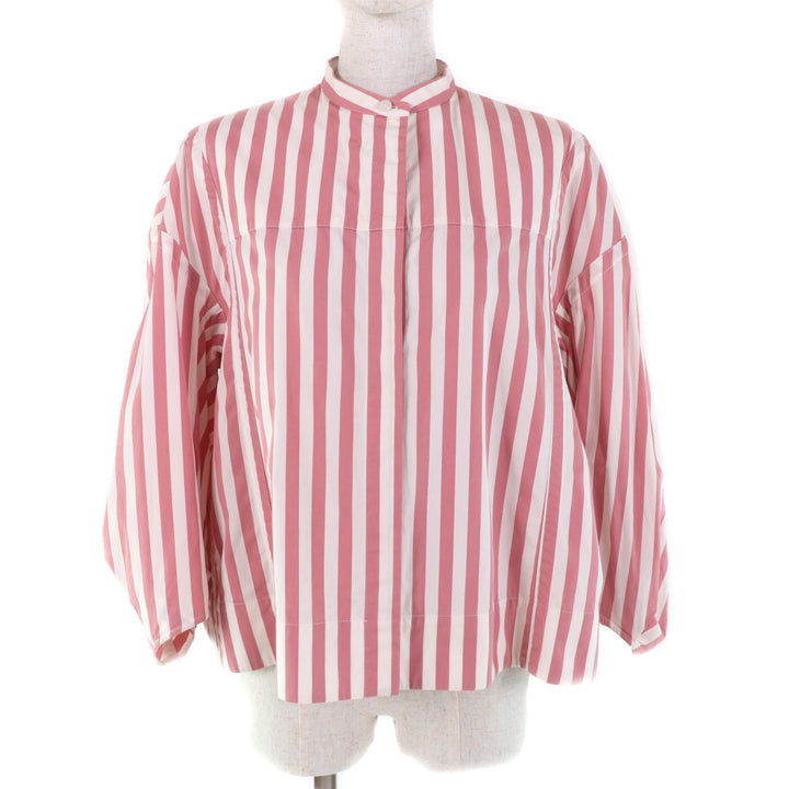 Excellent JIL SANDER shirt Band collar, 3/4 sleeves, stripes Women 34 JSPU601201