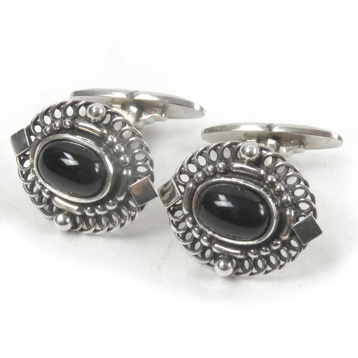 Great Georg Jensen Cufflinks cufflinks Silver black SV925 mens 19B