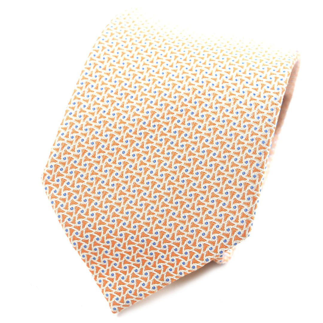 Excellent HERMES tie Overall handle Orange blue mens 659082T