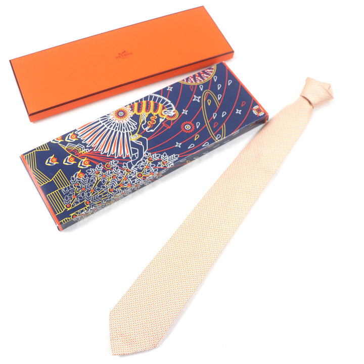 Excellent HERMES tie Overall handle Orange blue mens 659082T