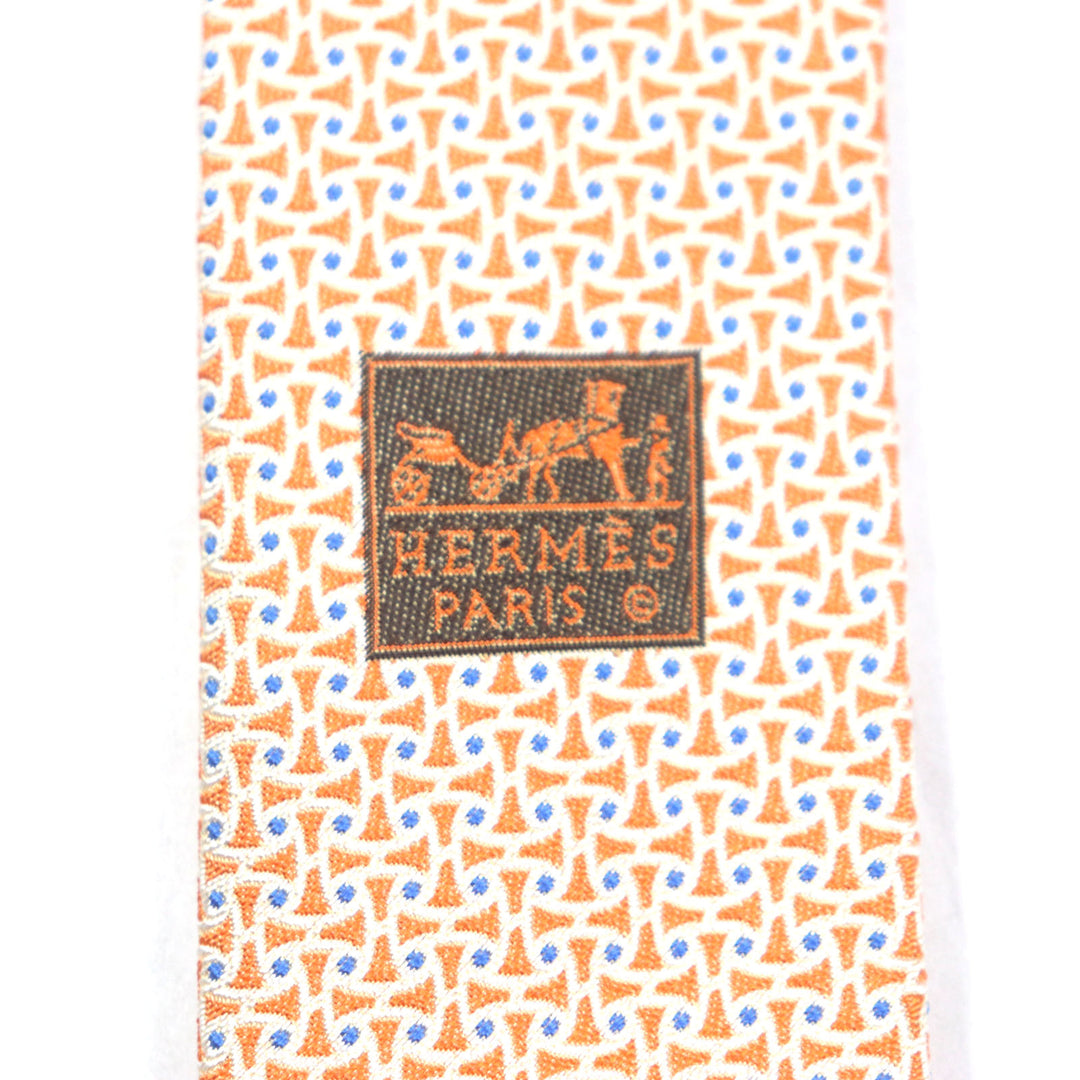 Excellent HERMES tie Overall handle Orange blue mens 659082T