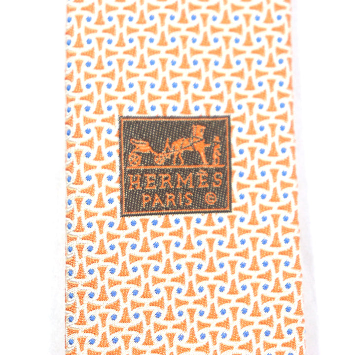 Excellent HERMES tie Overall handle Orange blue mens 659082T