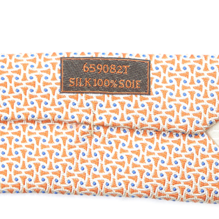 Excellent HERMES tie Overall handle Orange blue mens 659082T