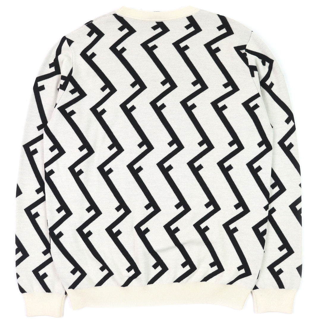 Excellent FENDI knit FF motif all-over print crew neck Ivory black mens 54 FZZ489
