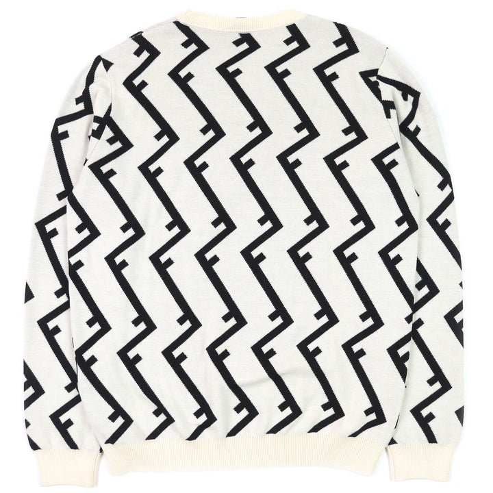 Excellent FENDI knit FF motif all-over print crew neck Ivory black mens 54 FZZ489