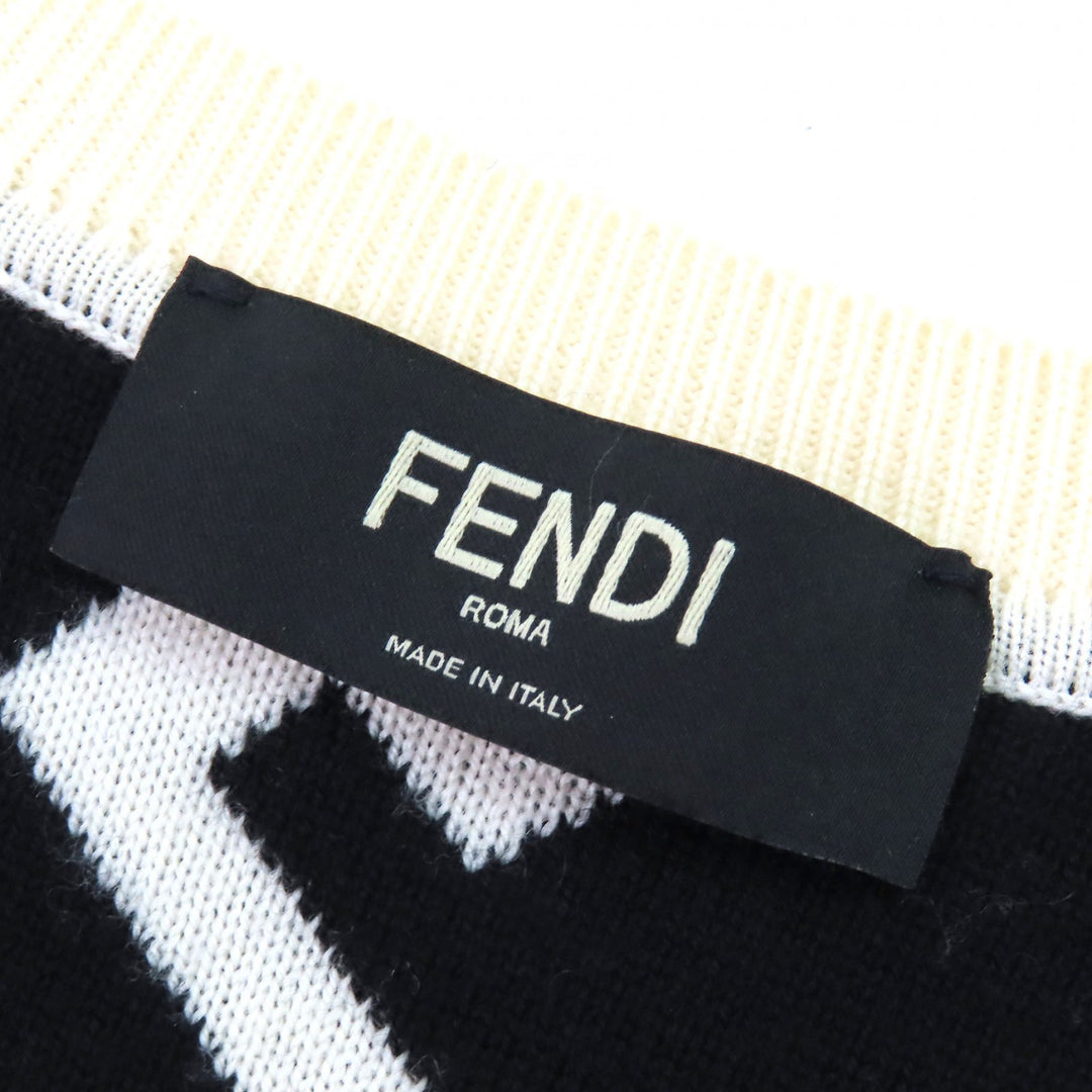 Excellent FENDI knit FF motif all-over print crew neck Ivory black mens 54 FZZ489