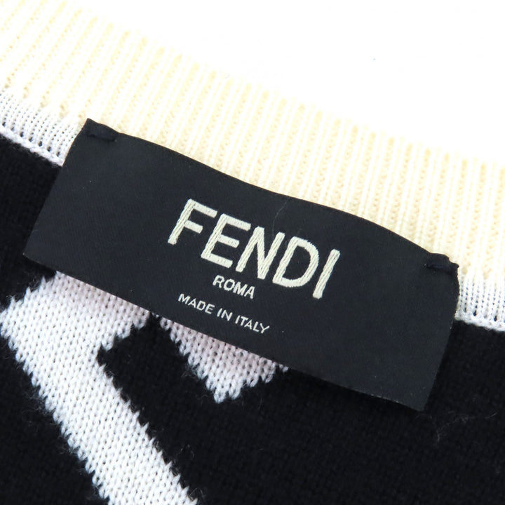 Excellent FENDI knit FF motif all-over print crew neck Ivory black mens 54 FZZ489