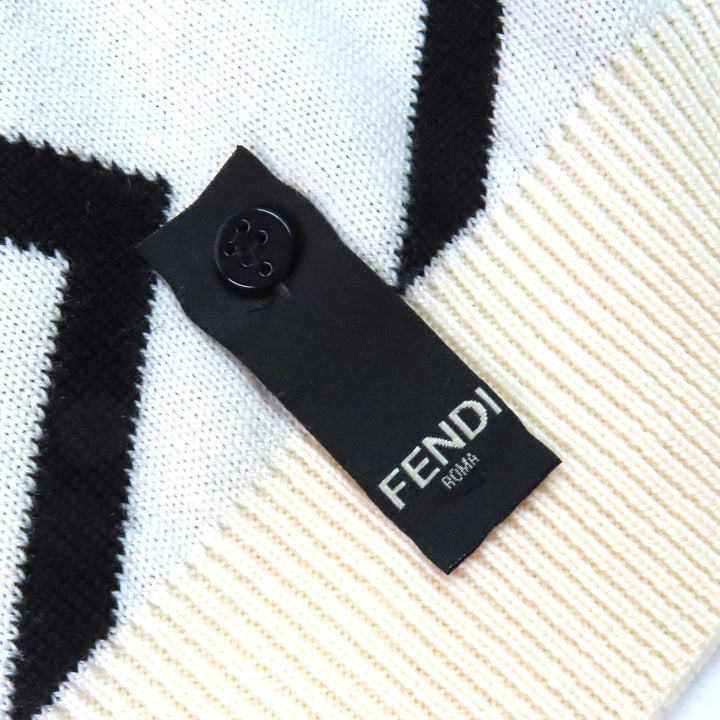 Excellent FENDI knit FF motif all-over print crew neck Ivory black mens 54