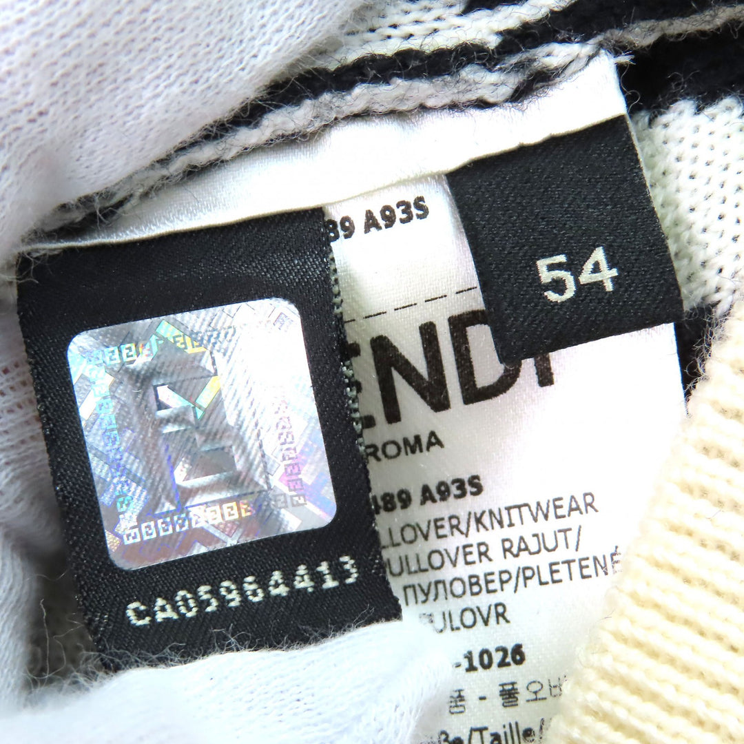 Excellent FENDI knit FF motif all-over print crew neck Ivory black mens 54