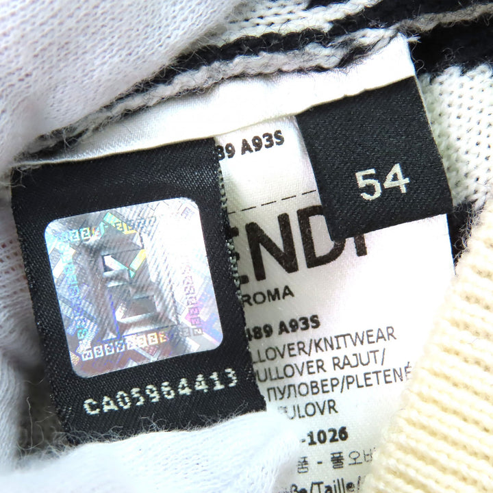 Excellent FENDI knit FF motif all-over print crew neck Ivory black mens 54