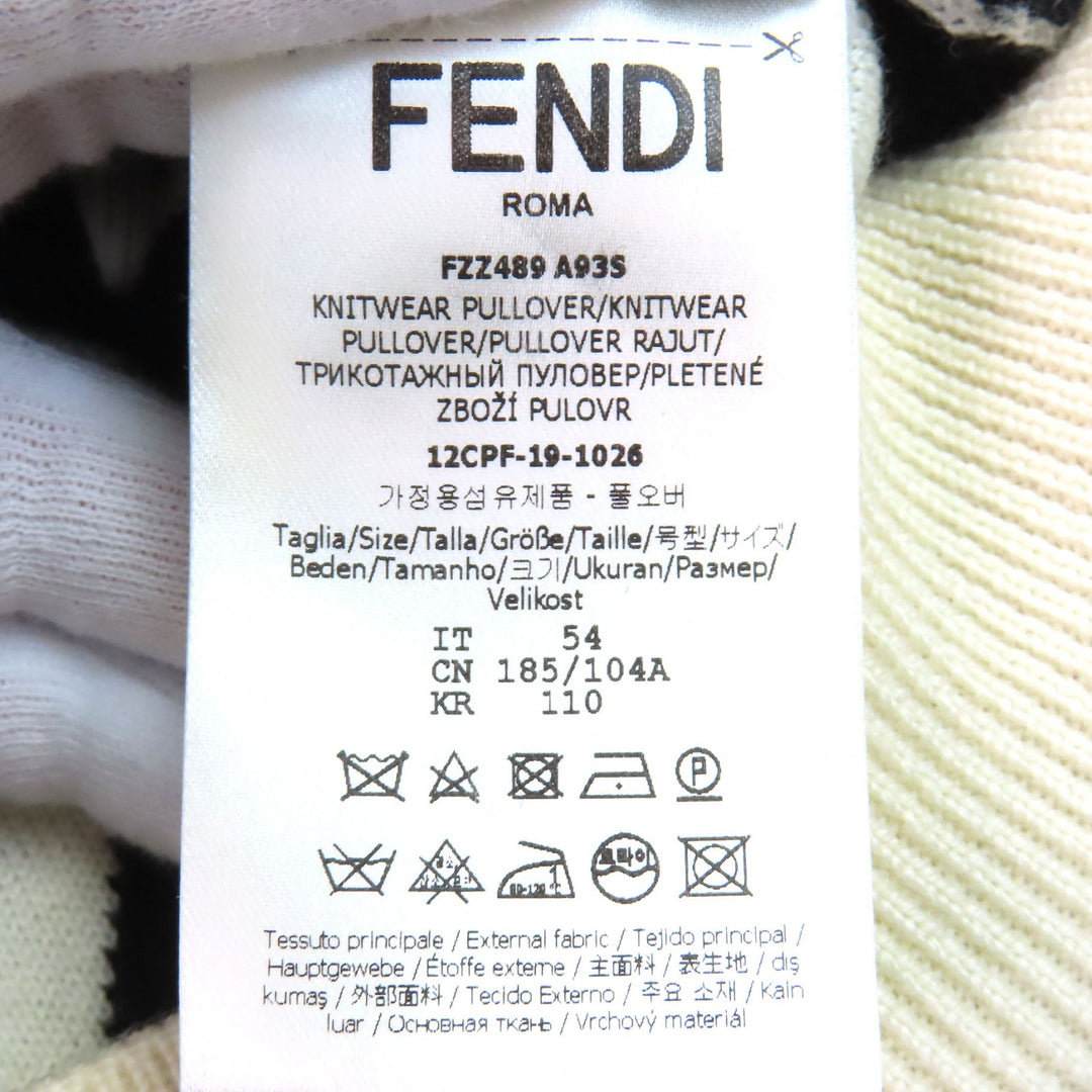 Excellent FENDI knit FF motif all-over print crew neck Ivory black mens 54