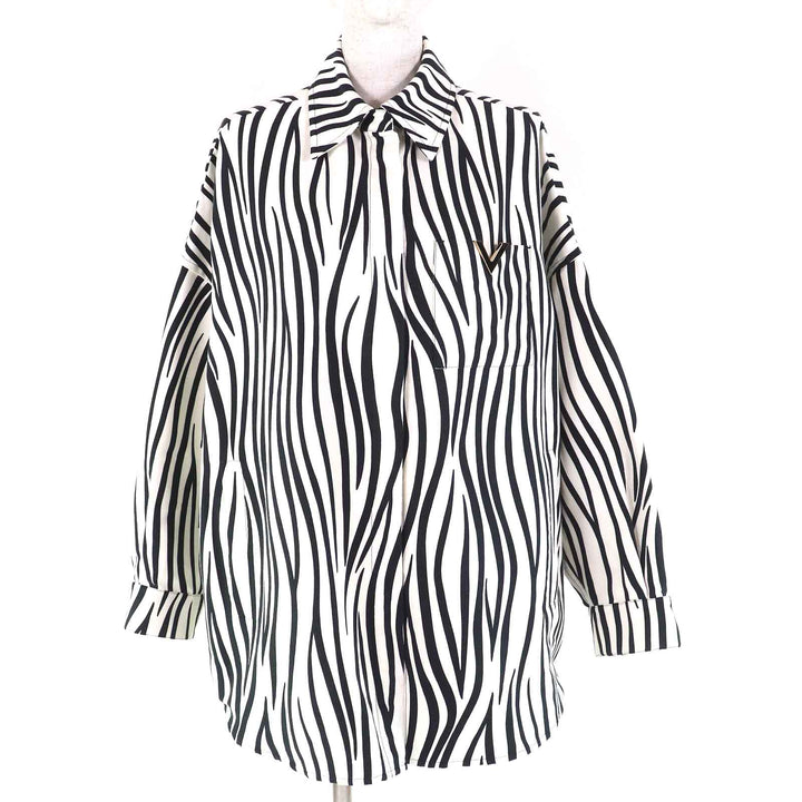 Excellent VALENTINO Long sleeve shirt V Logo Metal Zebra Print Women 36 1B3CI0RF7B9
