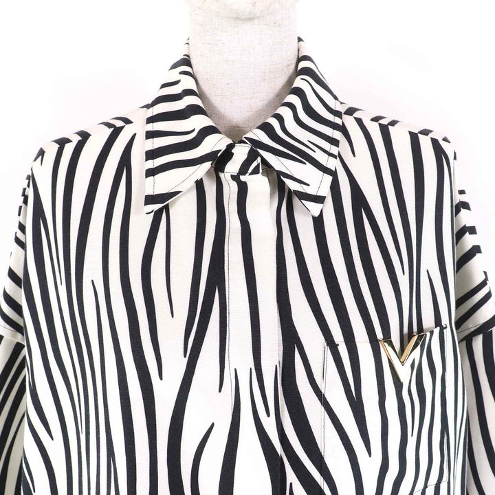 Excellent VALENTINO Long sleeve shirt V Logo Metal Zebra Print Women 36 1B3CI0RF7B9