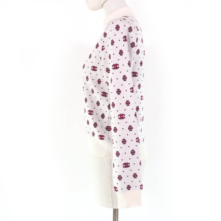 CHANEL knit COCO Mark Half ZIP Ivory pink silk Women 36 P74276K10699
