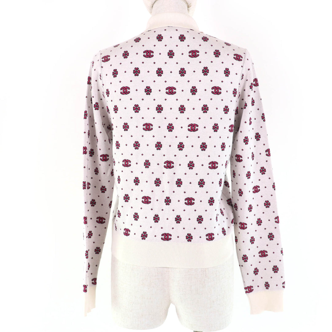CHANEL knit COCO Mark Half ZIP Ivory pink silk Women 36 P74276K10699