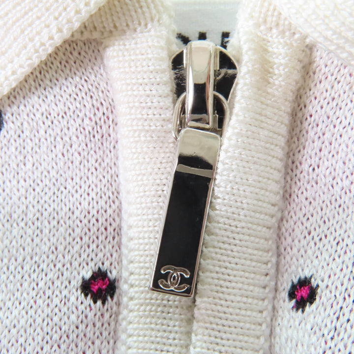 CHANEL knit COCO Mark Half ZIP Ivory pink silk Women 36 P74276K10699