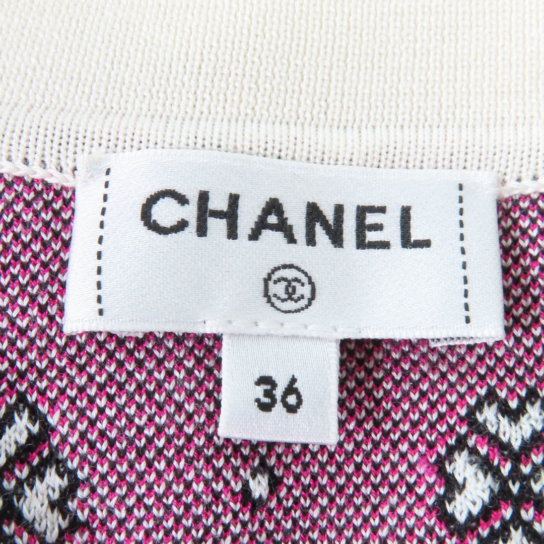 CHANEL knit COCO Mark Half ZIP Ivory pink silk Women 36 P74276K10699