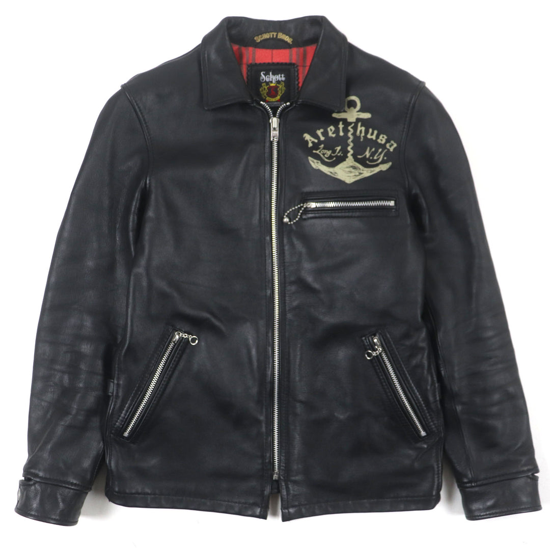 Great schott Leather jacket LONG ISLAND Zip-up Single black Cowhide mens S 3141022