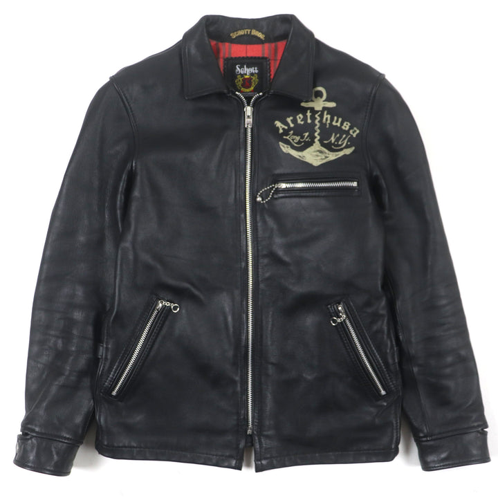 Great schott Leather jacket LONG ISLAND Zip-up Single black Cowhide mens S 3141022