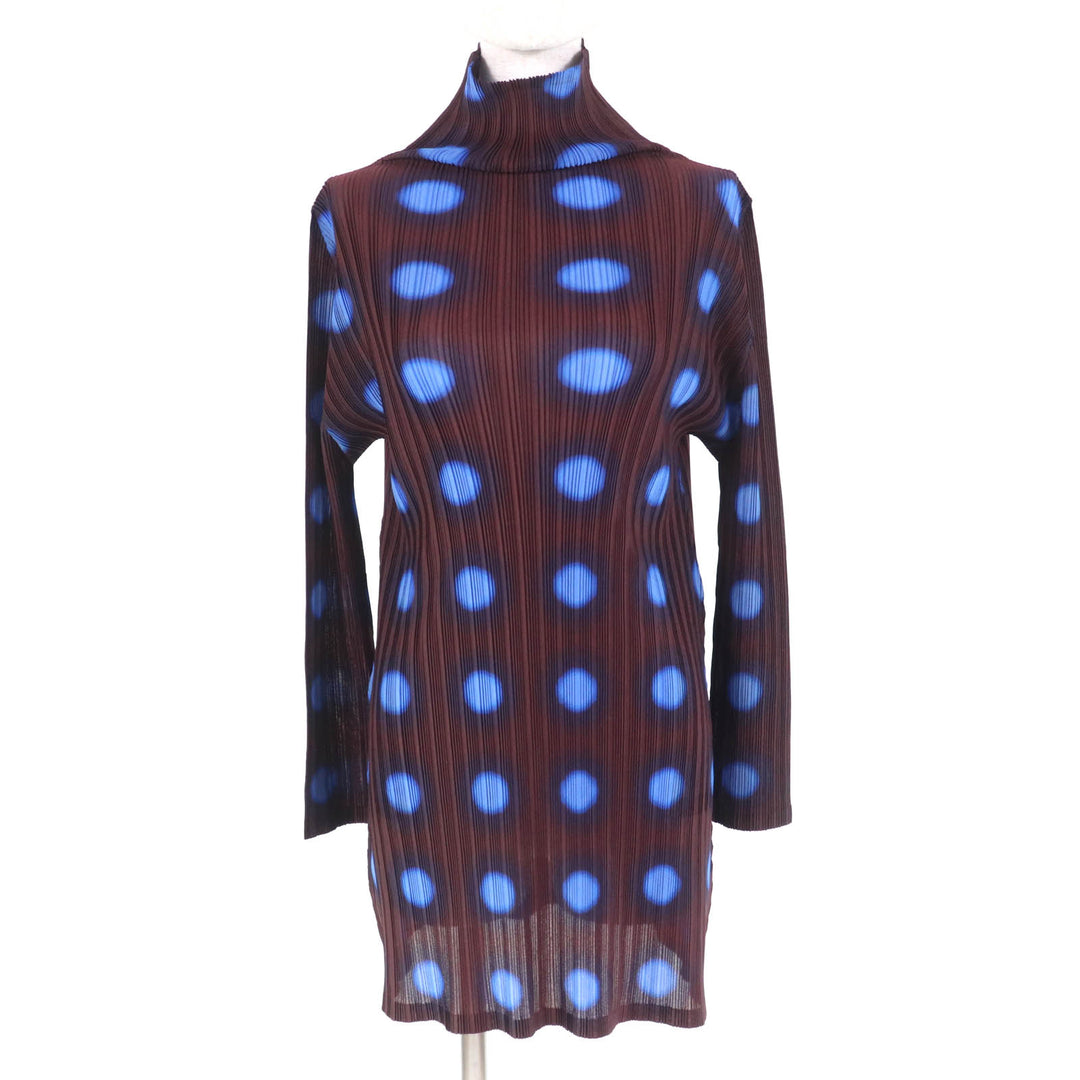 Excellent PLEATS PLEASE T-shirt Dot Pattern High Neck Long Sleeve Pleated 3 PP31-FT363