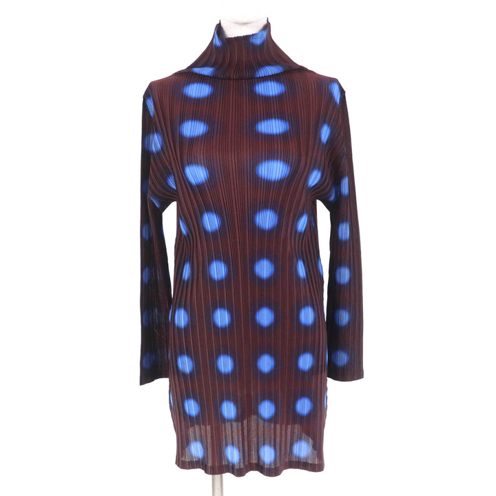 Excellent PLEATS PLEASE T-shirt Dot Pattern High Neck Long Sleeve Pleated 3