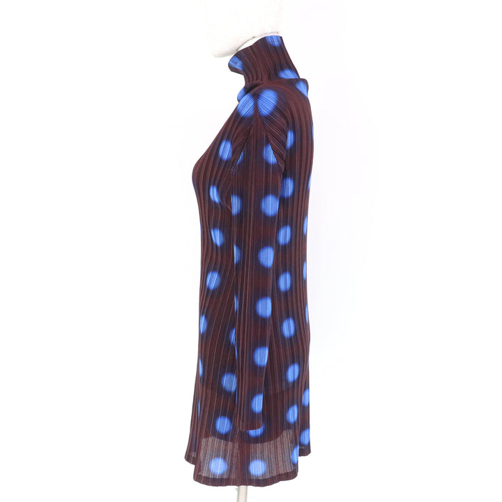 Excellent PLEATS PLEASE T-shirt Dot Pattern High Neck Long Sleeve Pleated 3