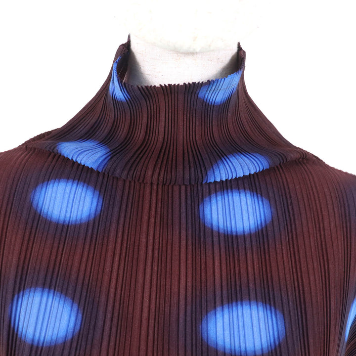 Excellent PLEATS PLEASE T-shirt Dot Pattern High Neck Long Sleeve Pleated 3 PP31-FT363