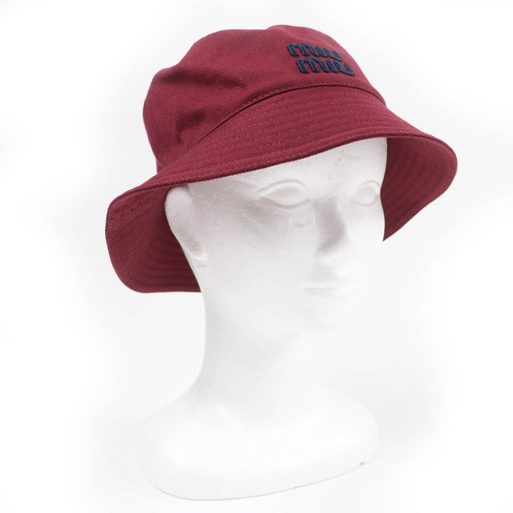 Excellent MIUMIU hat Embroidered logo bucket hat Bordeaux cotton Women M 5HC196