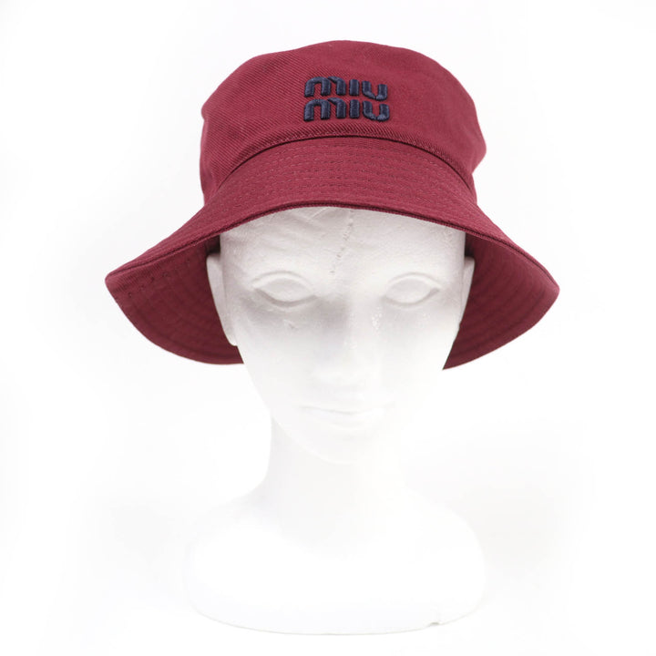 Excellent MIUMIU hat Embroidered logo bucket hat Bordeaux cotton Women M 5HC196