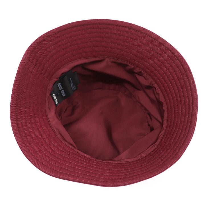 Excellent MIUMIU hat Embroidered logo bucket hat Bordeaux cotton Women M 5HC196