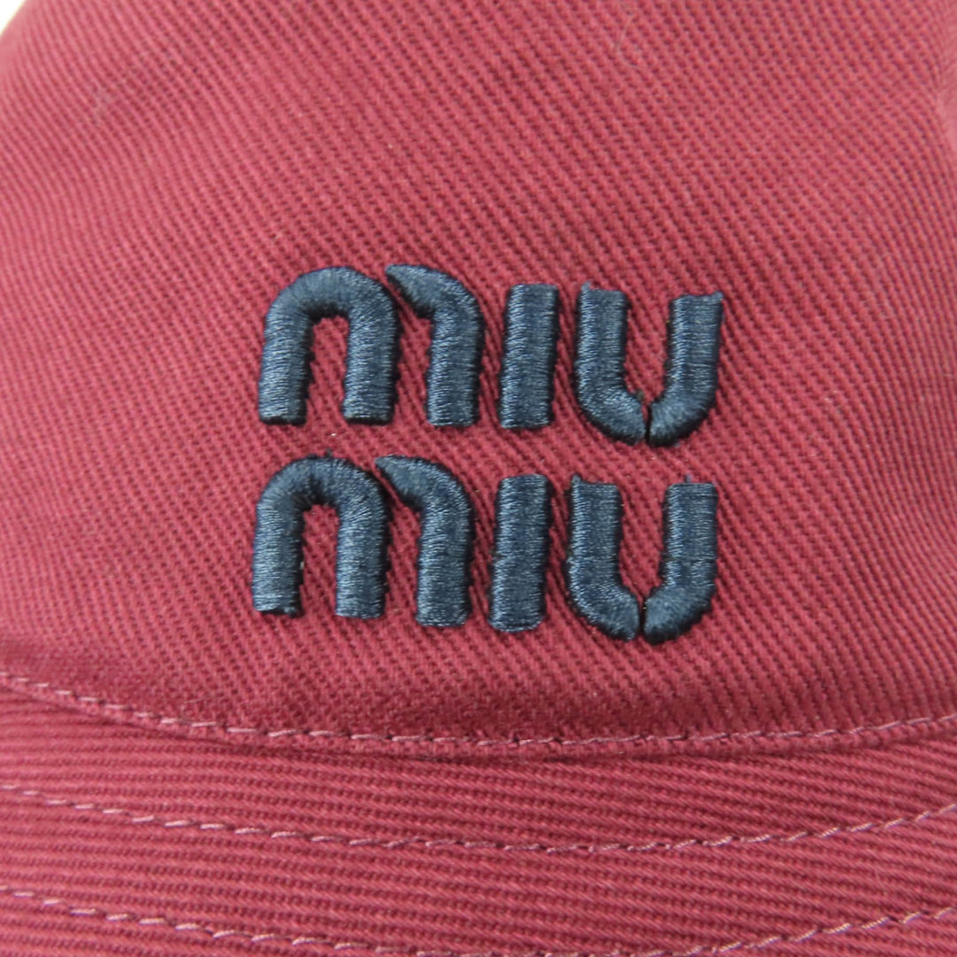 Excellent MIUMIU hat Embroidered logo bucket hat Bordeaux cotton Women M 5HC196