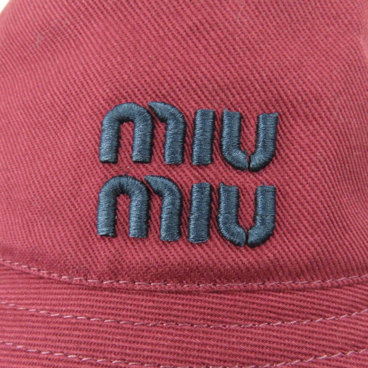 Excellent MIUMIU hat Embroidered logo bucket hat Bordeaux cotton Women M 5HC196