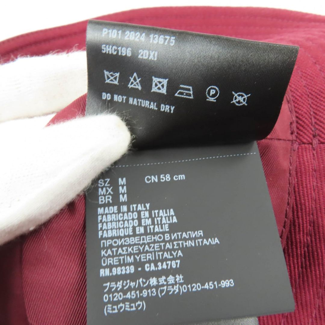 Excellent MIUMIU hat Embroidered logo bucket hat Bordeaux cotton Women M 5HC196