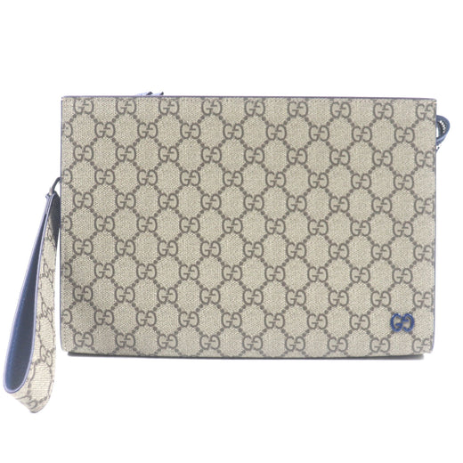 Pristine GUCCI business bag GG Supreme Small Pouch Clutch Beige navy leather
