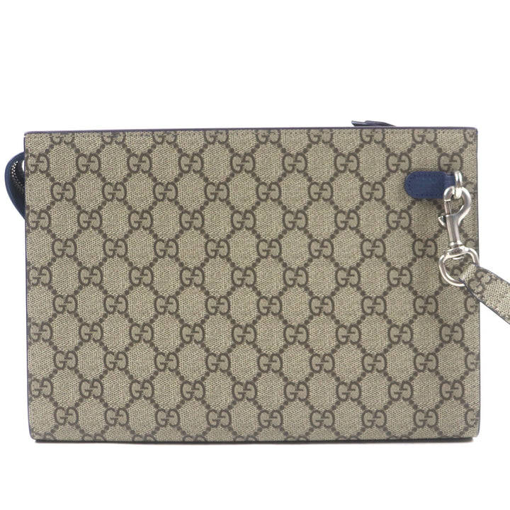 Pristine GUCCI business bag GG Supreme Small Pouch Clutch Beige navy leather mens 768255