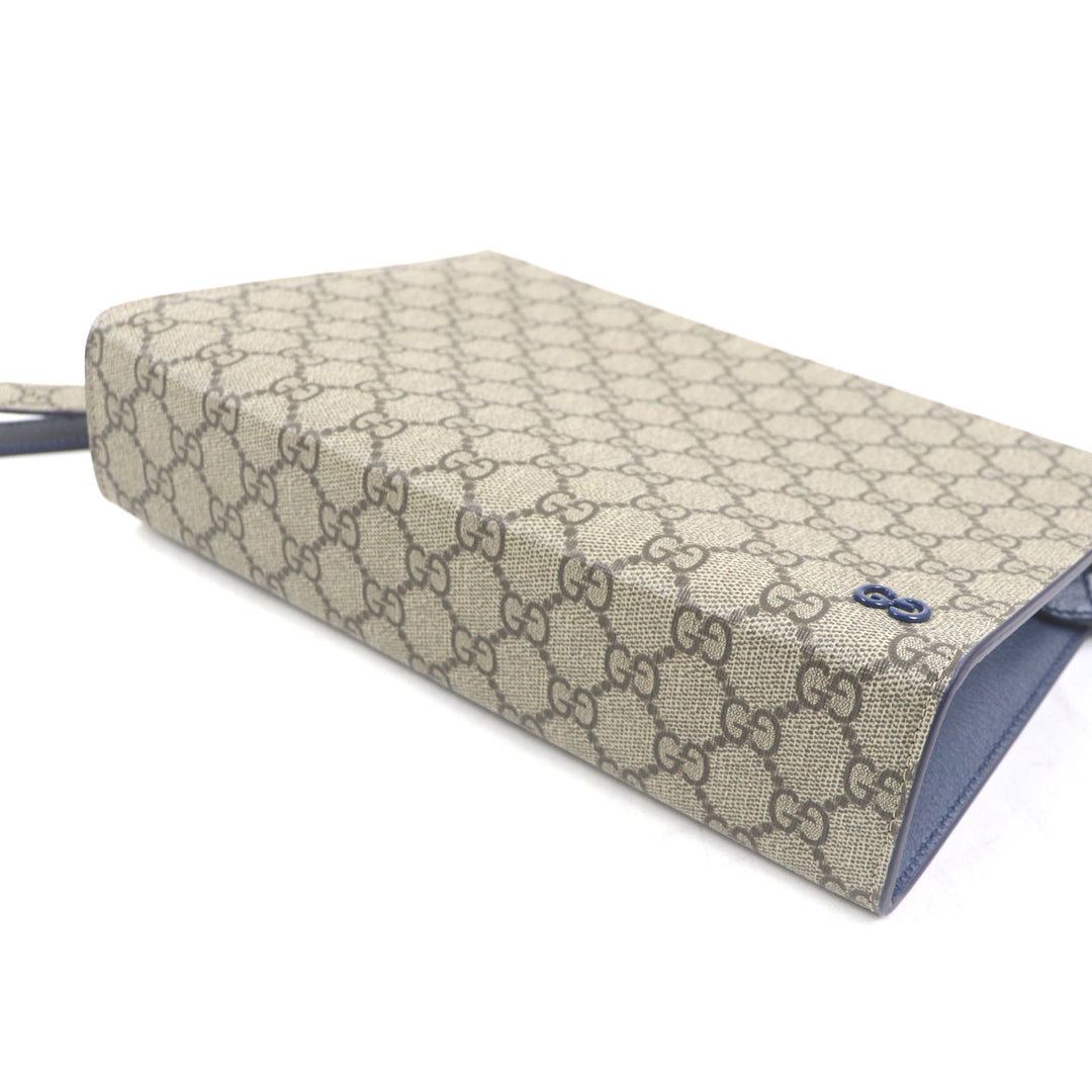 Pristine GUCCI business bag GG Supreme Small Pouch Clutch Beige navy leather mens 768255