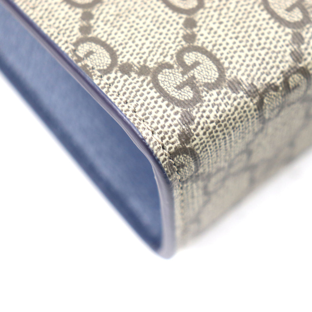 Pristine GUCCI business bag GG Supreme Small Pouch Clutch Beige navy leather mens 768255